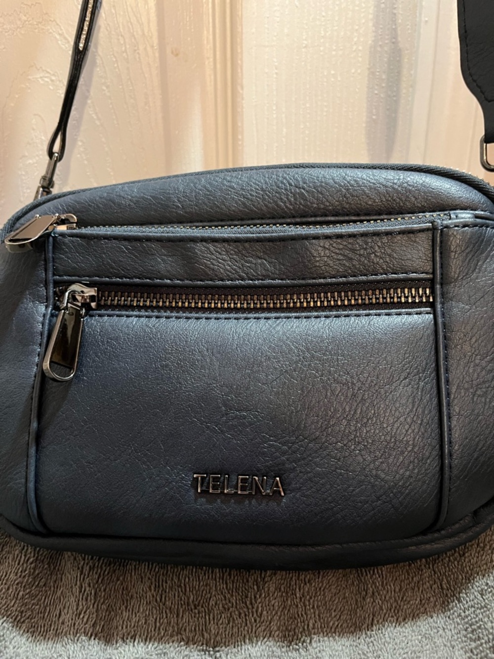 TELENA Navy Blue Crossbody Bag Multi Zip Compartments Adjustable Strap - Picture 2 of 14